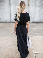 Women's V Neck Short Sleeve High Low Maxi Dress