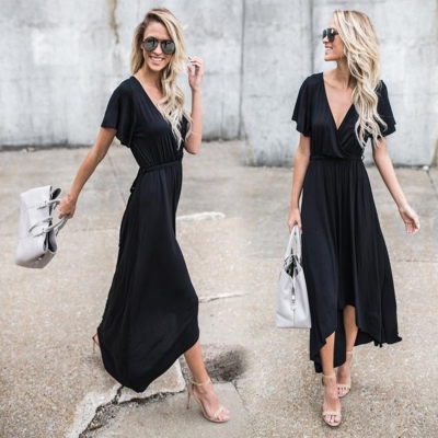 short sleeve black maxi dress