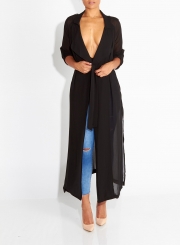 Women's Solid Half Sleeve Open Front Chiffon Kimono