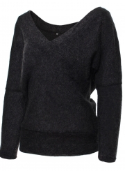 Women's Solid Cross V Neck Long Sleeve Sweater