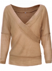 Women's Solid Cross V Neck Long Sleeve Sweater