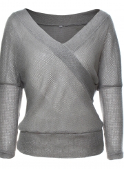 Women's Solid Cross V Neck Long Sleeve Sweater