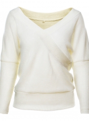 Women's Solid Cross V Neck Long Sleeve Sweater