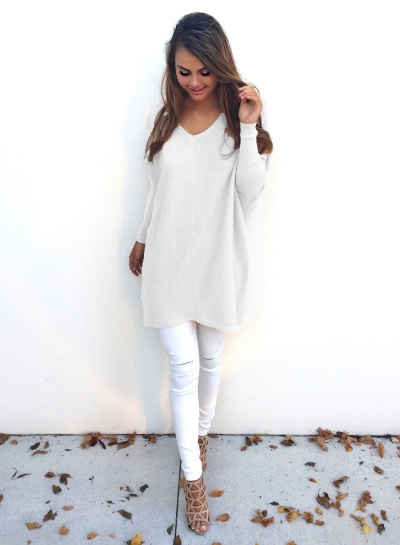 Women's Casual V Neck Long Sleeve Sweater YOUYOUFASHIONEC.com