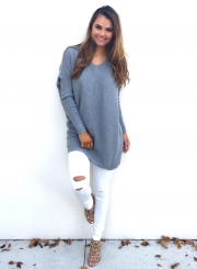 Women's Casual V Neck Long Sleeve Sweater