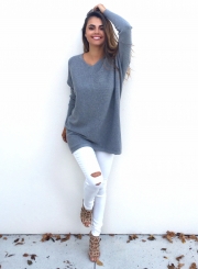 Women's Casual V Neck Long Sleeve Sweater