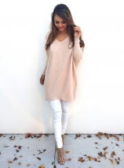 Women's Casual V Neck Long Sleeve Sweater