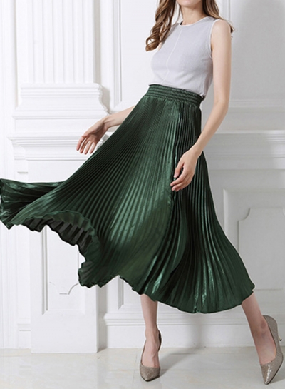 Women's Fashion High Elastic Waist Pleated Maxi Dress YOUYOUFASHIONEC.com