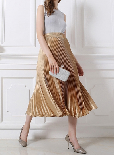 Women's Fashion High Elastic Waist Pleated Maxi Dress YOUYOUFASHIONEC.com