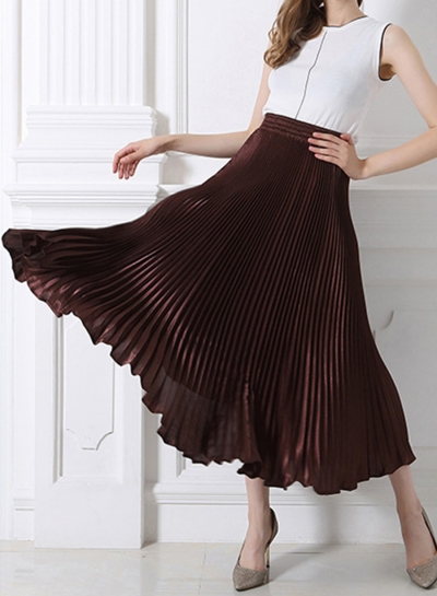 Women's Fashion High Elastic Waist Pleated Maxi Dress YOUYOUFASHIONEC.com