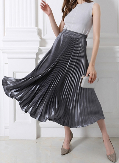 Women's Fashion High Elastic Waist Pleated Maxi Dress YOUYOUFASHIONEC.com