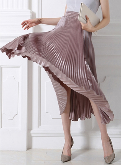 Women's Fashion High Elastic Waist Pleated Maxi Dress YOUYOUFASHIONEC.com