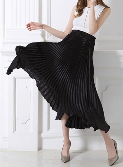 Women's Fashion High Elastic Waist Pleated Maxi Dress YOUYOUFASHIONEC.com