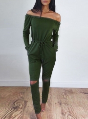 Women's Solid Slash Neck Long Sleeve Jumpsuit