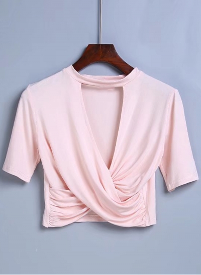 V Neck Cross front Solid Crop Top YOUYOUFASHIONEC.com