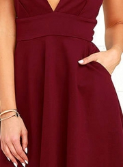 Women's Solid V Neck Sleeveless Slim Dress