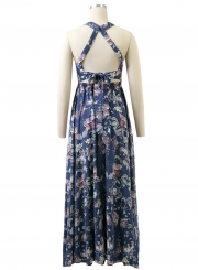 Women's Halter Sleeveless High Waist Floral Print Dress