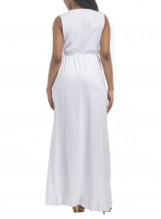 Women's Deep V Neck Flounce Panel Irregular Maxi Dress