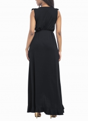 Women's Deep V Neck Flounce Panel Irregular Maxi Dress