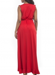 Women's Deep V Neck Flounce Panel Irregular Maxi Dress