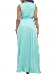 Women's Deep V Neck Flounce Panel Irregular Maxi Dress