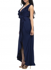 Women's Deep V Neck Flounce Panel Irregular Maxi Dress