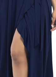 Women's Deep V Neck Flounce Panel Irregular Maxi Dress
