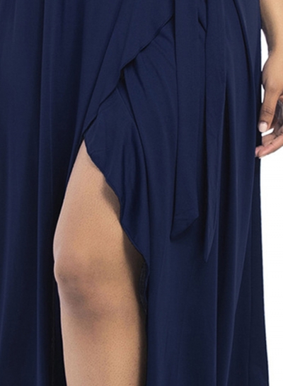 Women's Deep V Neck Flounce Panel Irregular Maxi Dress stylesimo.com