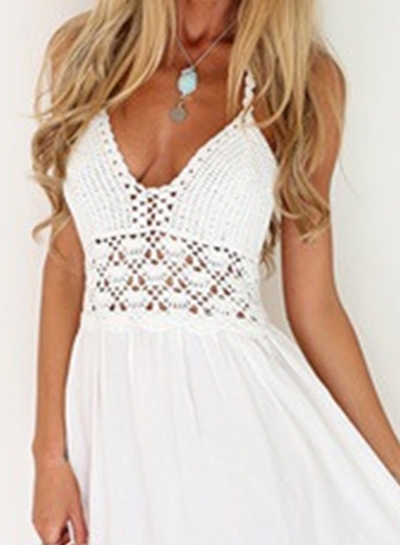 Women's Fashion Halter Hollow Out Lace Patchwork Maxi Dress stylesimo.com