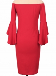 Women's Fashion off Shoulder Flounce Sleeve Bodycon Party Dress