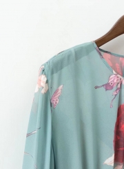 Women's Long Sleeve Floral Print Elastic Waist Dress