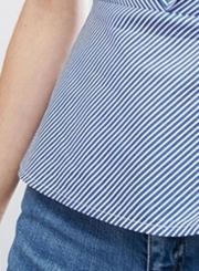 Women's V Neck Flounce Sleeve Slim Striped Blouse