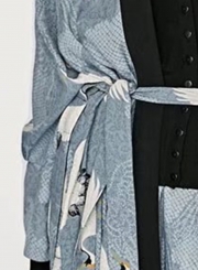 Women's Crane Print Long Sleeve Slit Kimono