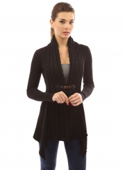 Women's Fashion Long Sleeve Cable Knit Irregular Cardigan