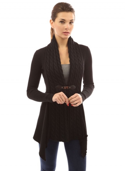 Women's Fashion Long Sleeve Cable Knit Irregular Cardigan STYLESIMO.com