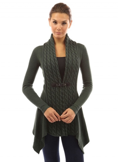 Women's Fashion Long Sleeve Cable Knit Irregular Cardigan STYLESIMO.com