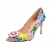 Women's High Heels Rhinestone Pointed Toe Floral Pumps