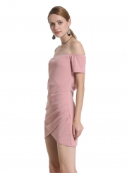 Women's Fashion off Shoulder Short Sleeve Irregular Bodycon Solid Dress