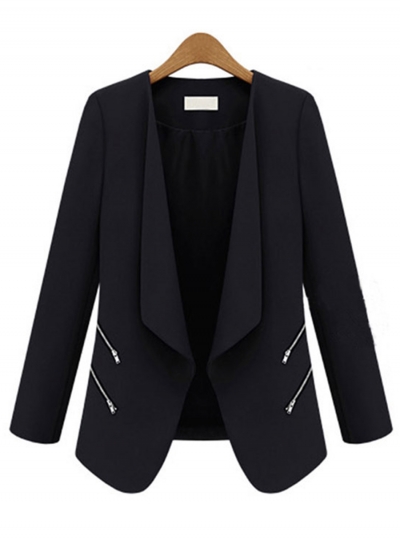 Women's Fashion Shawl Collar Long Sleeve Blazer with Zipper Decoration