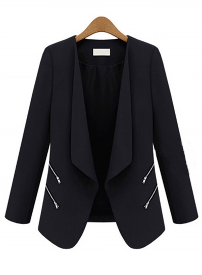 Women's Fashion Shawl Collar Long Sleeve Blazer with Zipper Decoration STYLESIMO.com