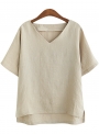 women-s-v-neck-short-sleeve-solid-loose-blouse