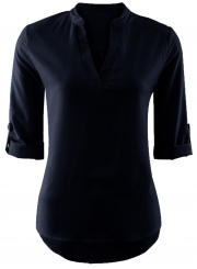 Women's Fashion Solid V Neck 3/4 Sleeve Pullover Blouse