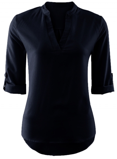 Women's Fashion Solid V Neck 3/4 Sleeve Pullover Blouse YOUYOUFASHIONEC.com