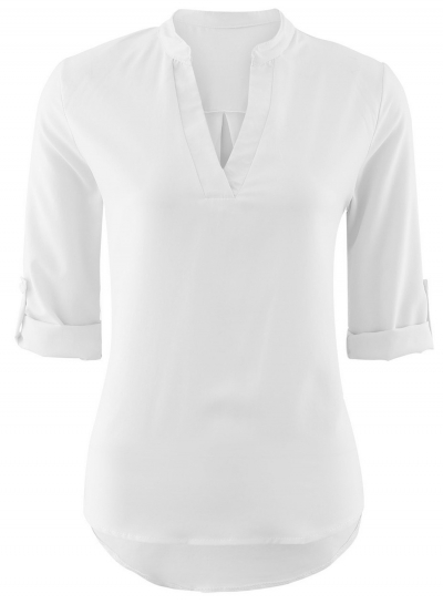 Women's Fashion Solid V Neck 3/4 Sleeve Pullover Blouse YOUYOUFASHIONEC.com