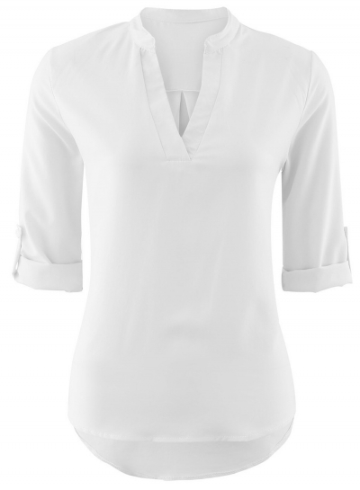 Women's Fashion Solid V Neck 3/4 Sleeve Pullover Blouse STYLESIMO.com