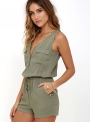 women-solid-sleeveless-romper-army-green-v-neck-short-rompers