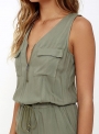 women-solid-sleeveless-romper-army-green-v-neck-short-rompers