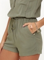 women-solid-sleeveless-romper-army-green-v-neck-short-rompers