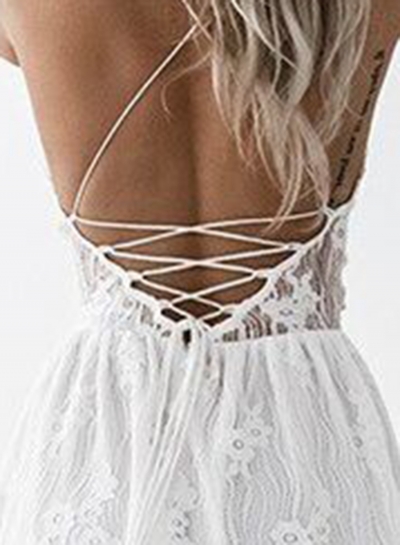 Women's Sexy Deep V Neck Sleeveless Backless Lace Slip Mini Dress stylesimo.com