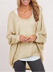 Women's Fashion Batwing Sleeve Loose Fit Solid Knit Sweater